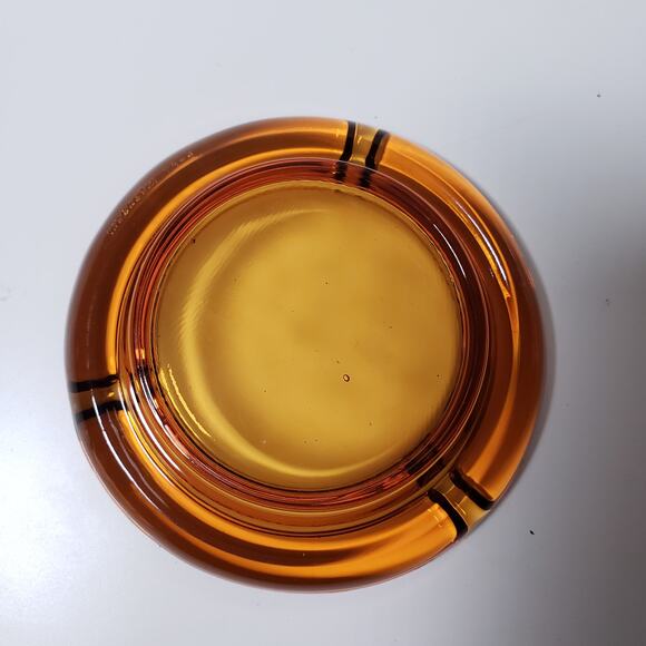 Vintage Round 4" Shallow Ashtray Amber Glass Small Minimalist MCM Decor Circular - Picture 2 of 4